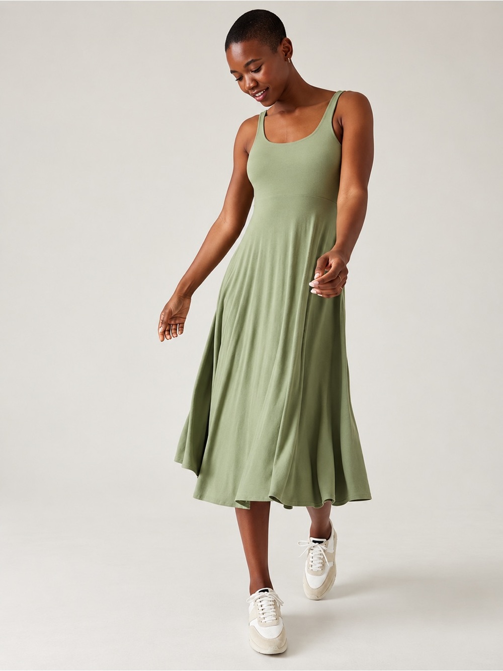 Athleta Olive Green Santorini Scoop Super Soft Casual Midi Dress Size XS